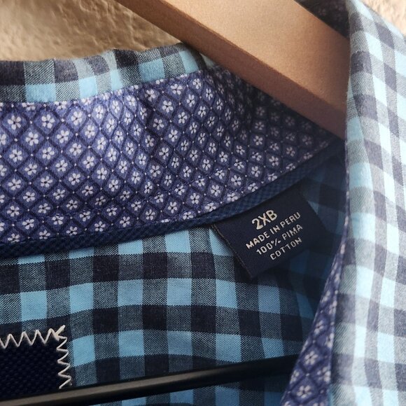 Tommy Bahama Shirt Mens 2XL Blue Check Button Up Long Sleeve Pima Cotton Casual - Picture 4 of 10